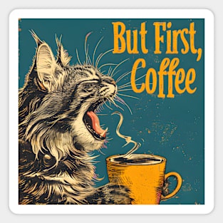 But First Coffee Maine Coon Cat Vintage Retro Design Magnet